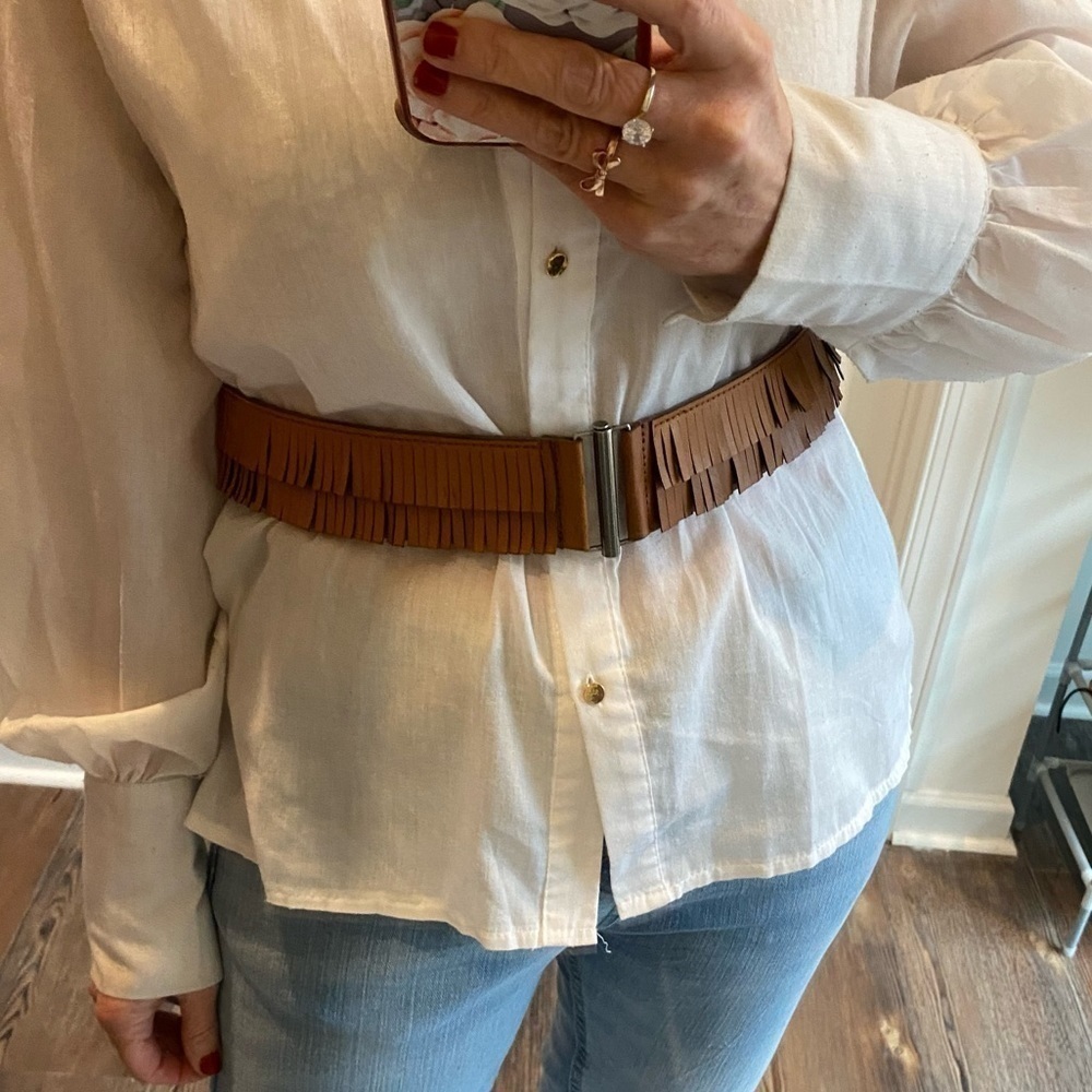 Fringe Vegan Leather Stretch Wide Belt Size M/L